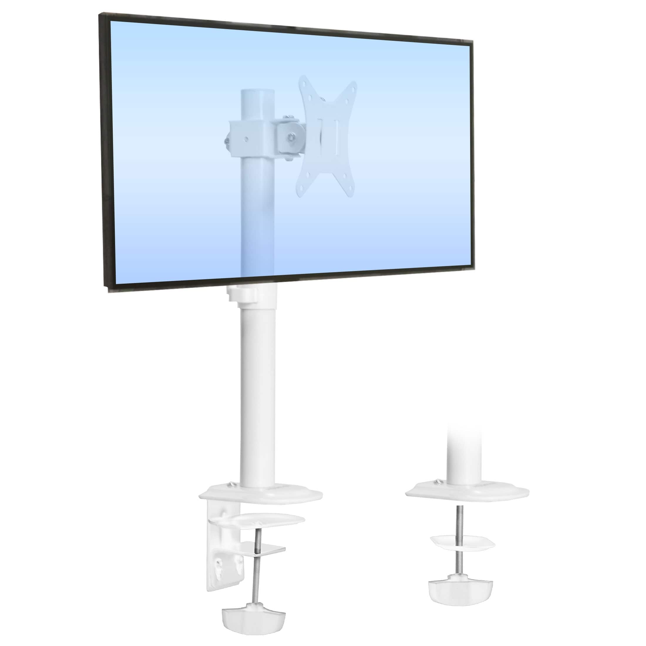 Mount-It! - Single Monitor Desk Mount with Full Motion Arm – Fits 17"–32" Screens, Clamp or Grommet Base - White