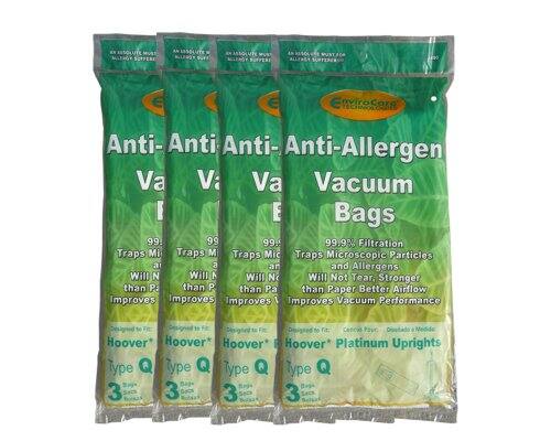 Anti-Allergen Vacuum Bags  
99.9% Filtration  
Traps Microscopic Particles and Allergens  
Will Not Tear, Stronger than Paper  
Improves Vacuum Performance  

Fits: Hoover Platinum Uprights Type Q3