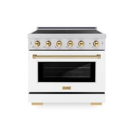 ZLINE - Autograph 36 in. 5.2 cu. ft. Paramount Freestanding Induction Range in Satin Steel with Gold Accents & White Door - Matte White