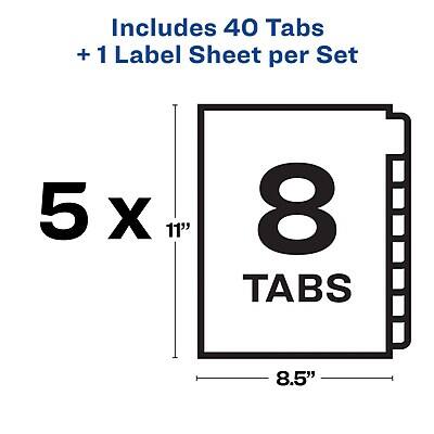 Includes 40 Tabs + 1 Label Sheet per Set

5 x 11" 8 TABS 8.5"