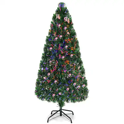 Front. Costway - 6Ft Pre-Lit Fiber Optic PVC Christmas Tree Metal Holiday - Green.