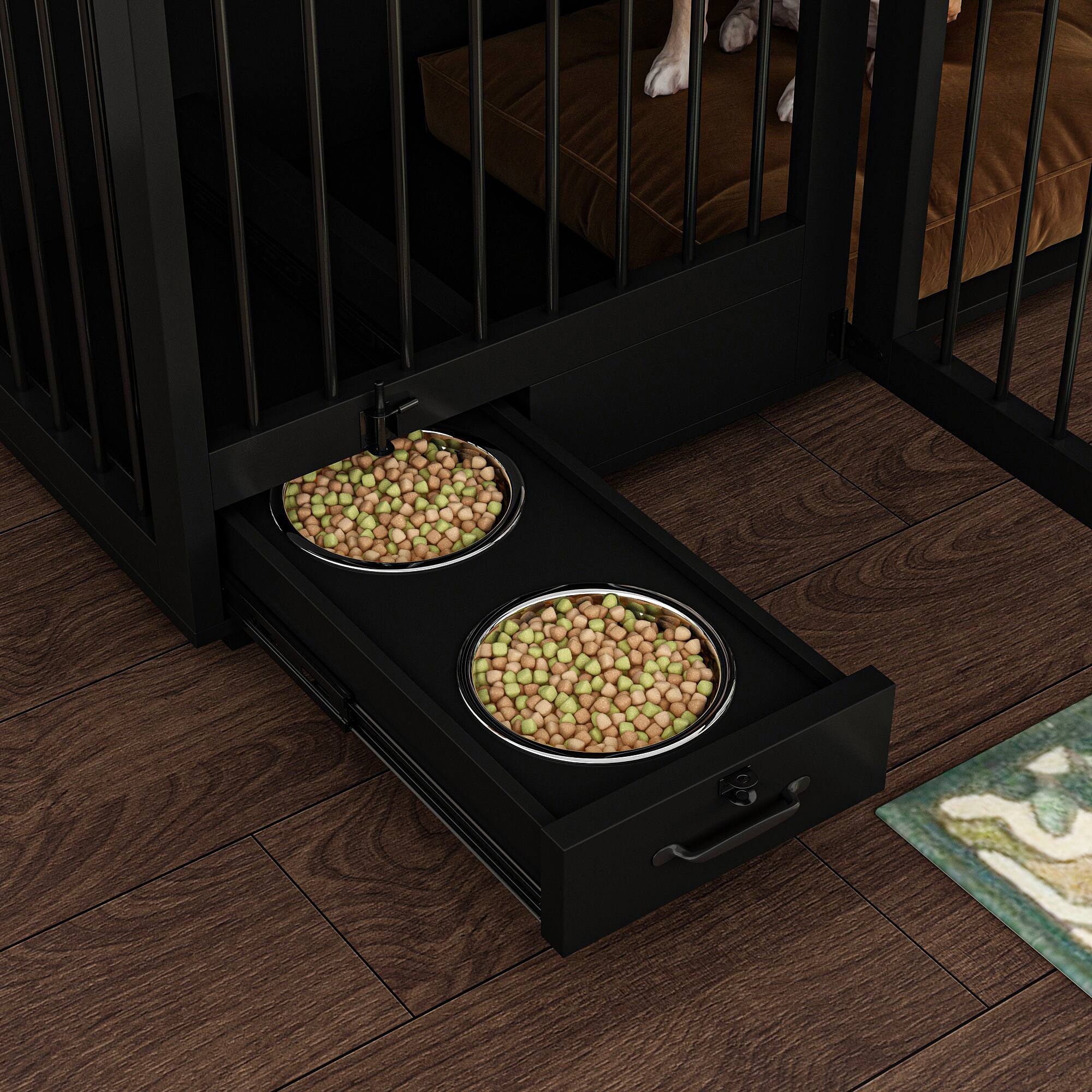 Alt View 7. FUFU&GAGA - Furniture-Style Dual-Dog Crate with Pull-Out Feeder & Storage - Convertible Kennel for Medium/Large Breeds.