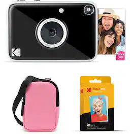 Kodak - Printomatic+ Instant Camera Bundle 10MP w/ Pink Case & 20 Zink Paper - Black