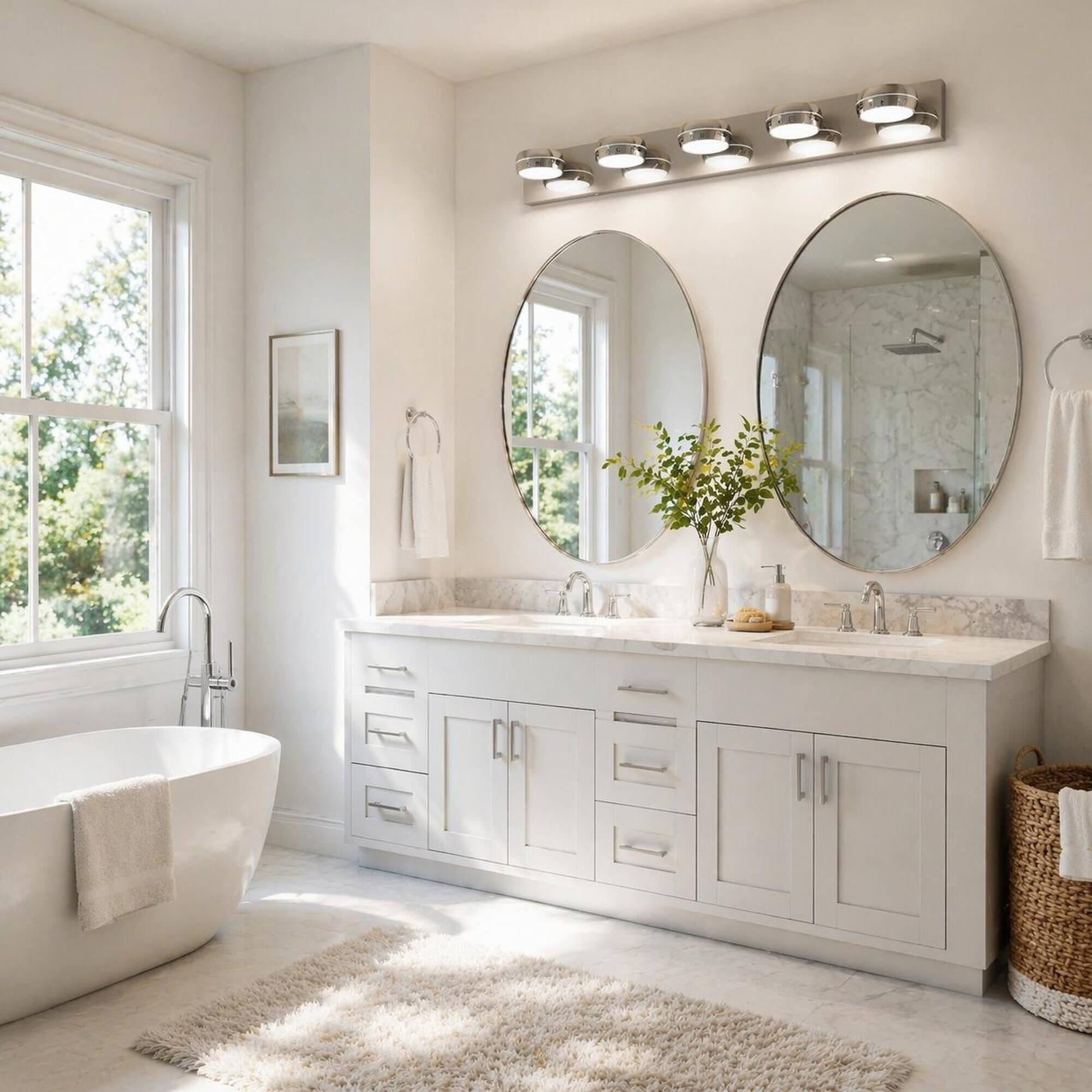 Angle. RYHNUYNE - LED Vanity Lights 35in Bathroom Lights Fixtures over Mirror 5 Light LED Lighting Fixture for Bathroom - Chrome.