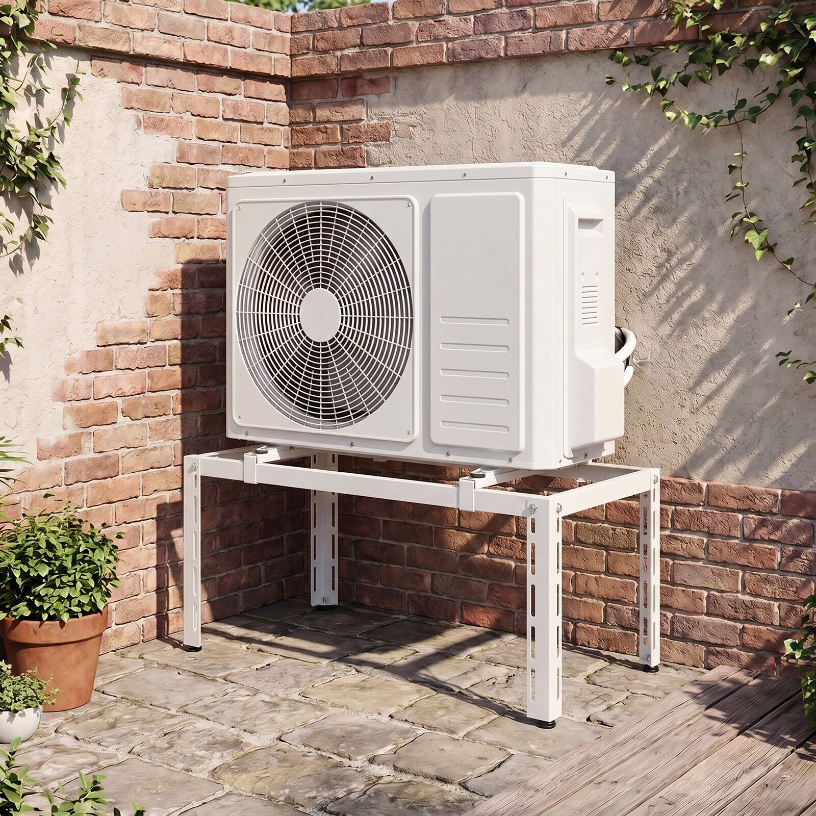 Alt View 3. Costway - Costway Mini Split Ground Stand with Adjustable Height, Width & Length, Outdoor AC Base - White.
