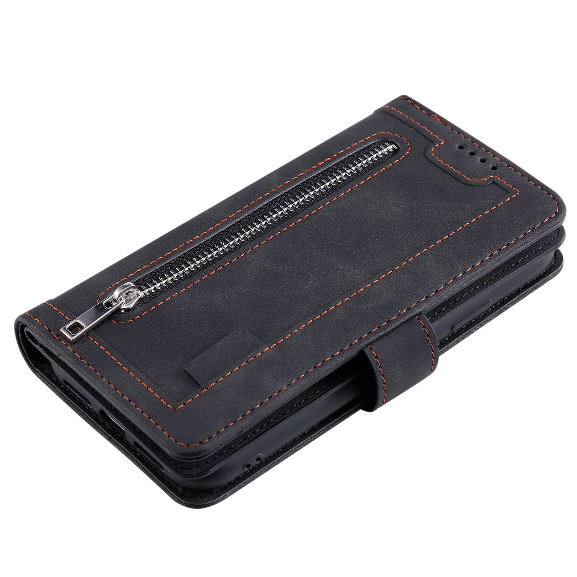Alt View 2. Dteck - Multi-Functional Wallet Case for Samsung Galaxy S26 Ultra, 9 Card Slots Zipper Pocket Stand Premium Leather Cover+Strap - Black.
