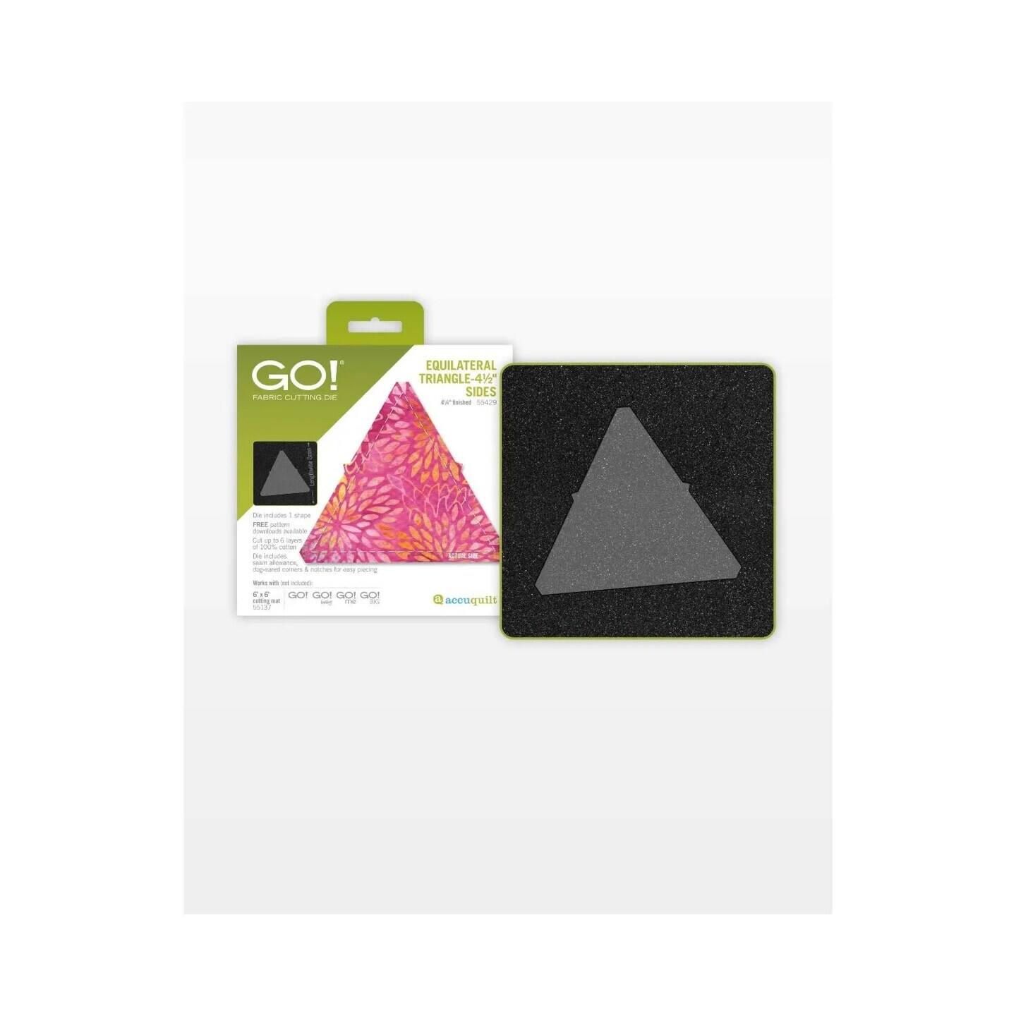 GO! FABRIC CUTTING DIE EQUILATERAL TRIANGLE-4" SIDES . - - - - cuts - FH - -ca - 2 - W - - 14% - - itutes - - ioa - + nbes - - p - - - - . a GOT GO GO GO GO GOT GO  - I -. - VLEO A accuquilt