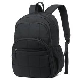 Unique Bargains - Quilted Laptop Backpack for Women, Casual Work Daypack for 15.6" Laptop, Travel Bag with Luggage Strap - Black