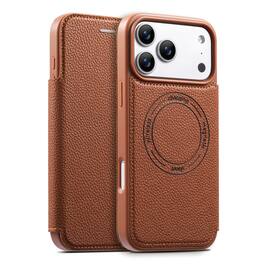 Dteck - Ultra-Thin Faux Leather Card Slot Case for Apple iPhone 17 Pro Max,Wireless Charging,Flip Card Pocket Phone Cover - Brown