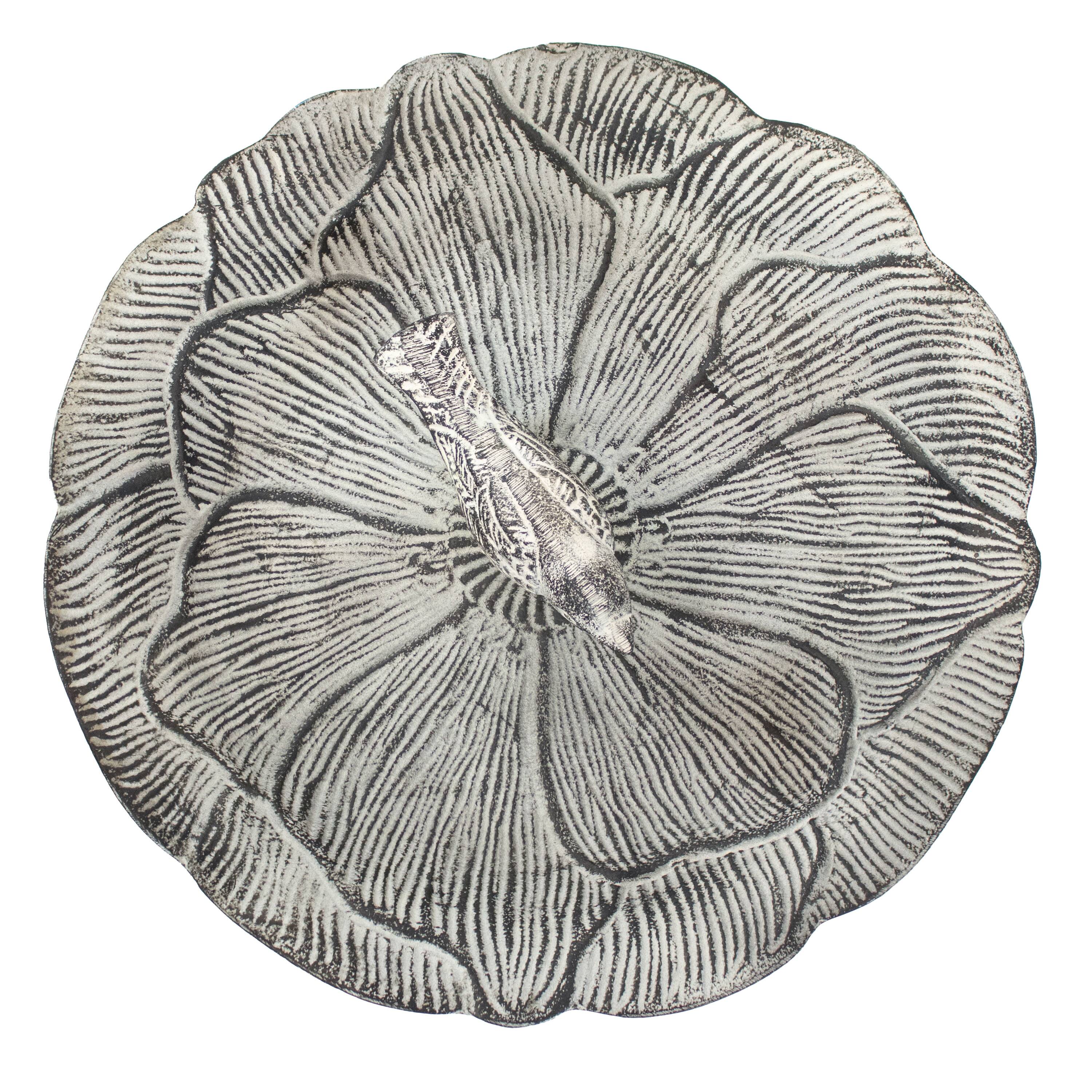 Alt View 5. Sunnydaze - Bird and Blossom Metal Bird Bath - 13 in - Antique Gray.