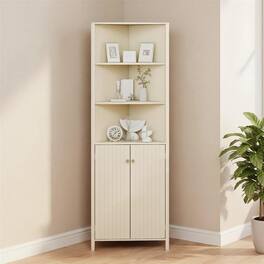 Pefilos - 68 Inch Tall Corner Cabinet, 5 Shelves 2 Fluted Doors, Anti-Toppling - Beige