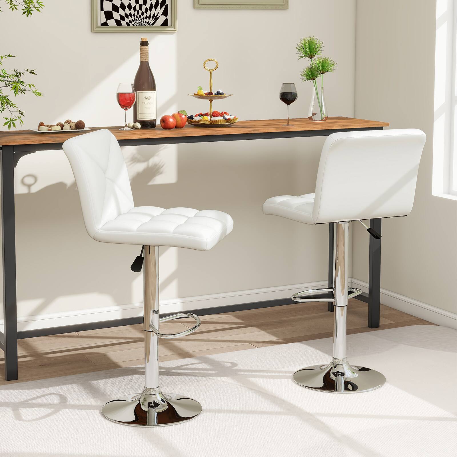 Alt View 7. Ecooso - Swivel Adjustable Bar Stools Set of 2, Upholstered Seat with Backrest and Support Footrest - White.