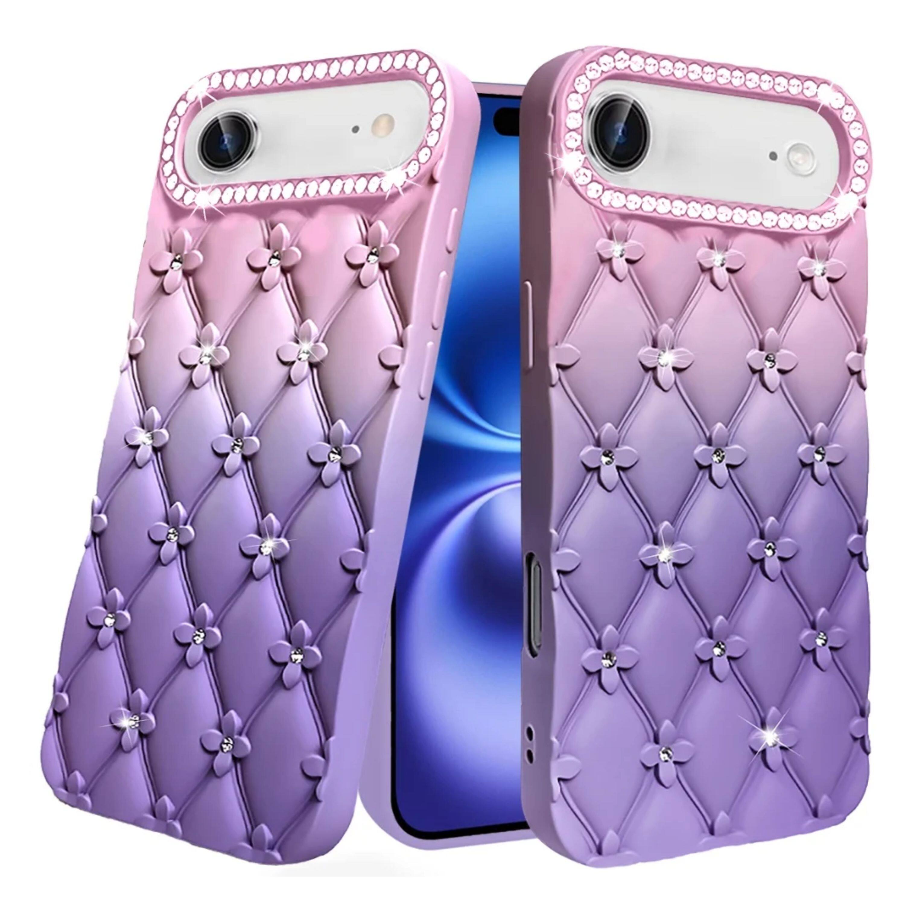 Angle. Kitcheniva - Diamond Pattern Design Rubber Phone Case With Tempered Glass For iPhone Air Light Pink/Light Purple - Light Pink/Light Purple.