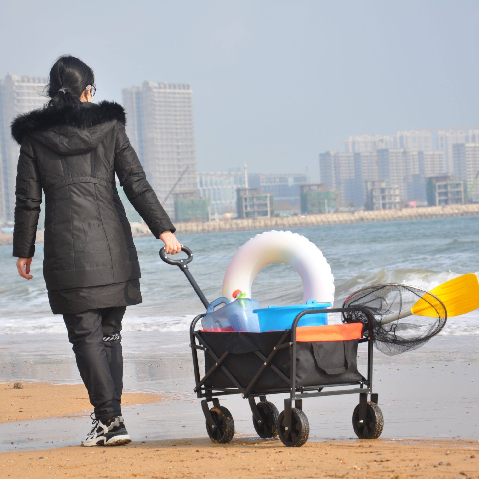 Alt View 6. Loheer - Loheer Folding Wagon Heavy Duty Utility Cart Collapsible Beach Wagon Portable Garden Cart Yellow.