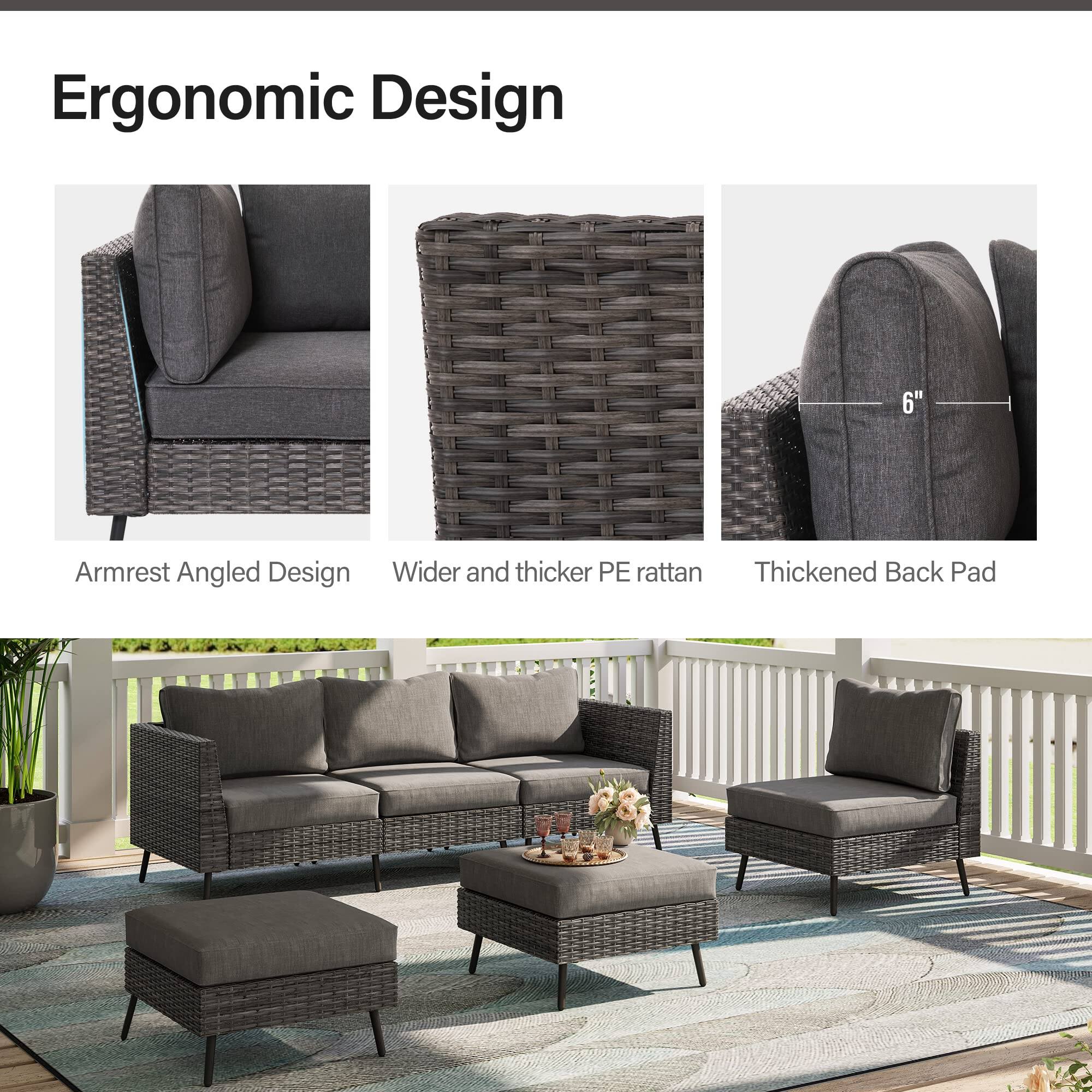 Ergonomic Design

- Armrest Angled Design
- Wider and thicker PE rattan
- Thickened Back Pad