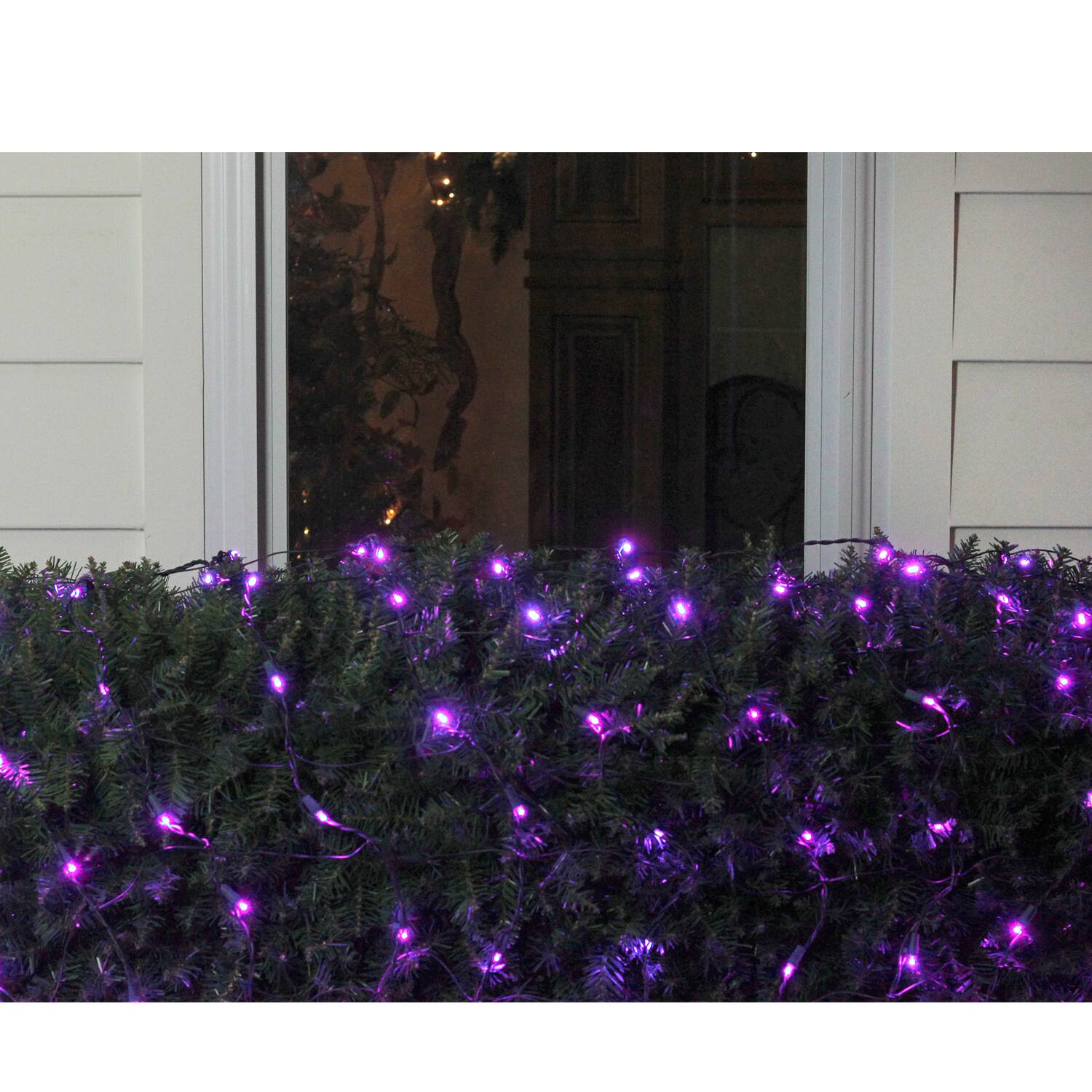 Alt View 1. Northlight - Net Style LED Tree Trunk Wrap Christmas Lights - 4' x 6' - Purple - Green Wire - Purple.