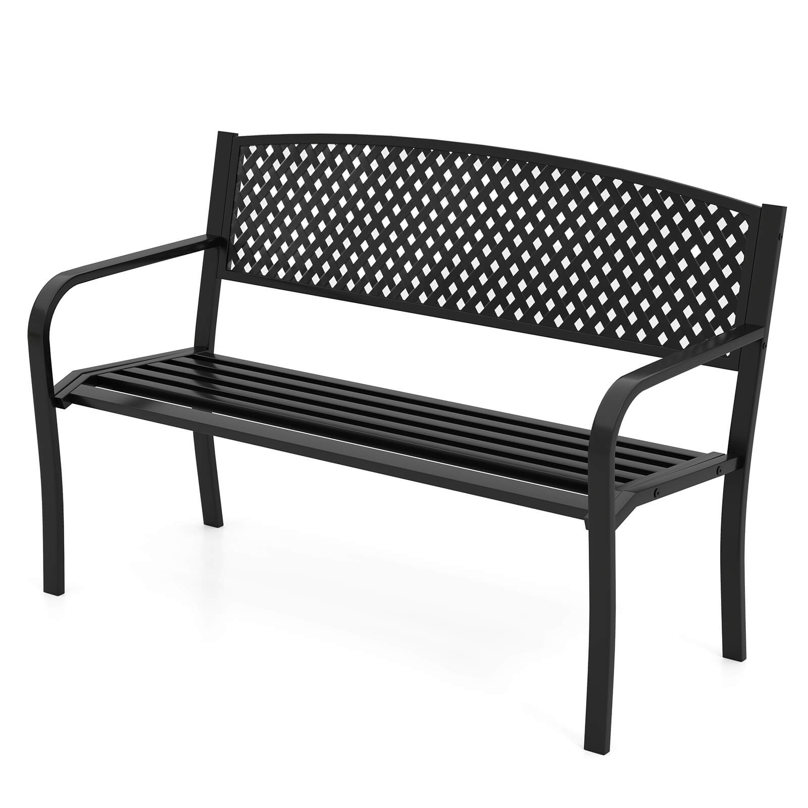 Front. Costway - Costway 50 Inches Garden Bench Outdoor Bench with Patterned Backrest and Curved Armrests - Black.