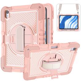 Dteck - For Apple iPad (A16) 11" 2025/10th 2022 Three-Layer Hybrid Kickstand Pencil Holder Hand/Shoulder Strap Shockproof Case - Rosegold