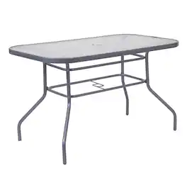 Emma + Oliver - Tala Patio Table with Tempered Glass Top with Umbrella Hole and Steel Frame - Clear Top/Silver Frame
