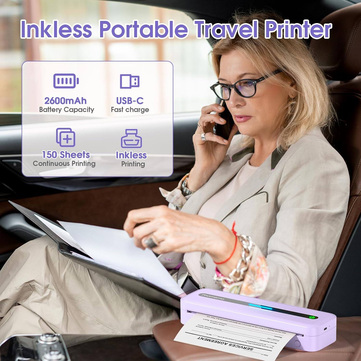 Inkless Portable Travel Printer

- 2600mAh Battery Capacity
- USB-C Fast charge
- 150 Sheets Continuous Printing
- Inkless Printing