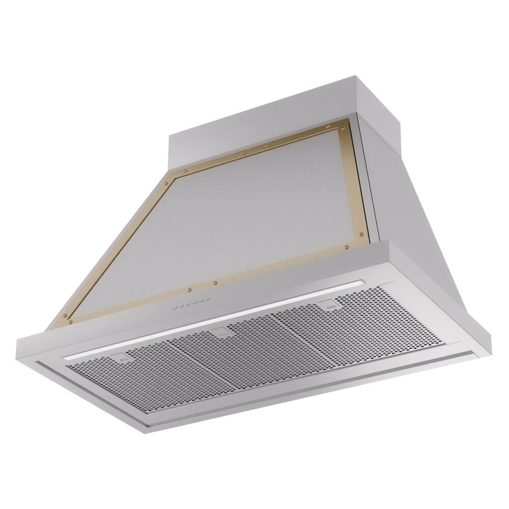 Alt View 2. ILVE - ILVE Nostalgie II Noblesse 36 inch Ducted Wall Mount Range Hood with 600 CFM (Stainless Steel, Brass Trim) - Stainless Steel.