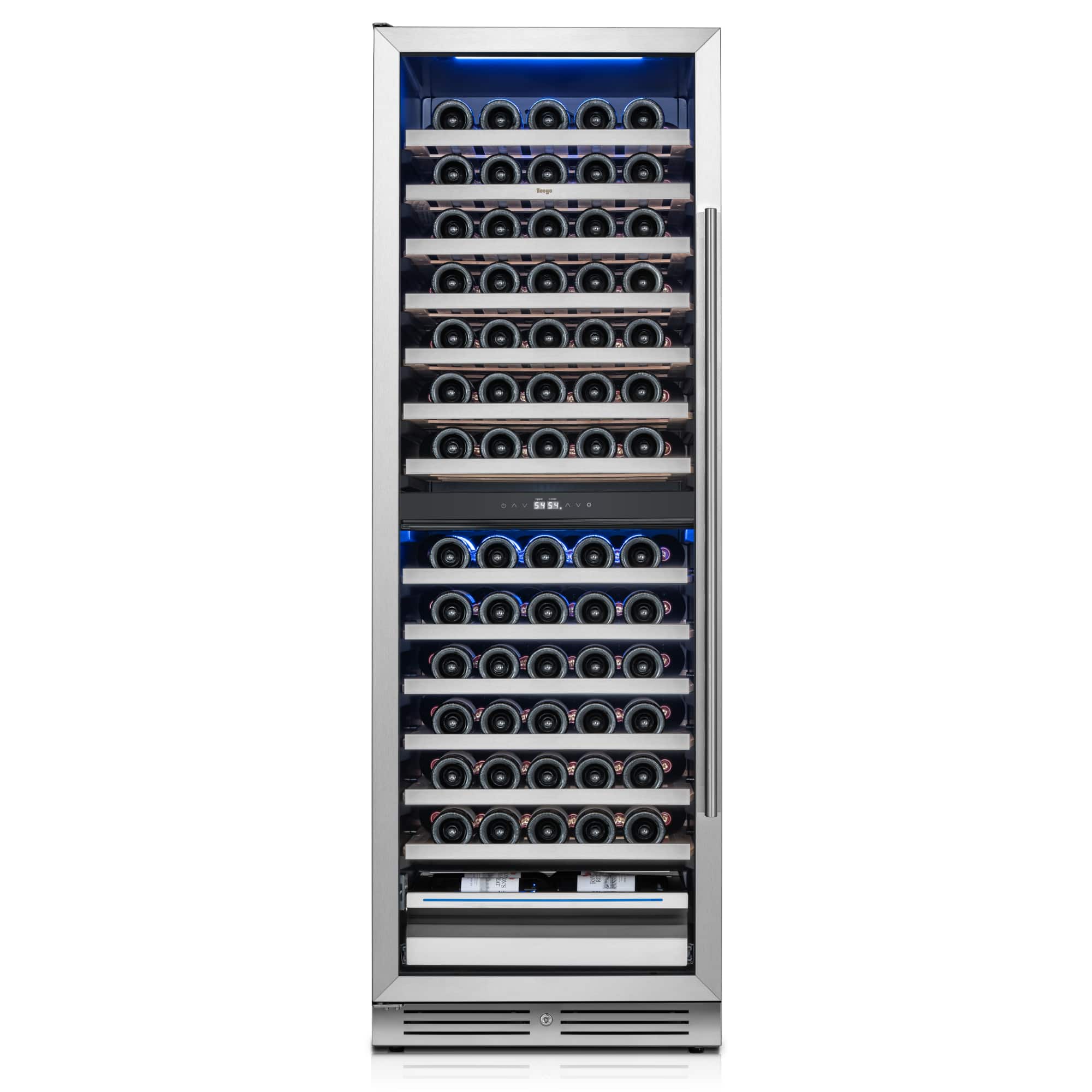 Yeego - 24 inch Dual Zone Wine Cooler Refrigerator,154 Bottle Wine Fridge,Freestanding & Built-in,2 LED,for Home Bar - Stainless Steel
