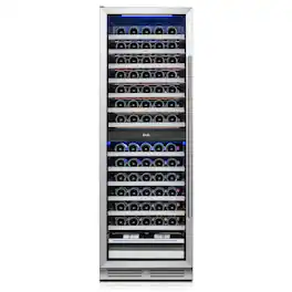 Yeego - 24 inch Dual Zone Wine Cooler Refrigerator,154 Bottle Wine Fridge,Freestanding & Built-in,2 LED,for Home Bar - Stainless Steel
