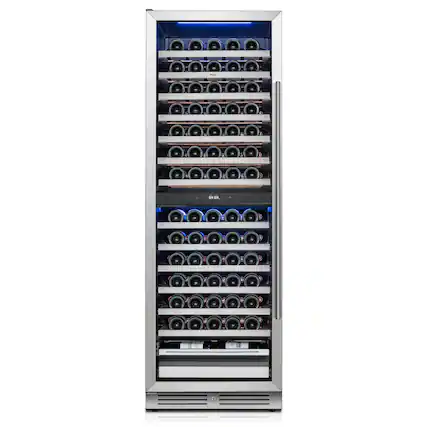 Front. Yeego - 24 inch Dual Zone Wine Cooler Refrigerator,154 Bottle Wine Fridge,Freestanding & Built-in,2 LED,for Home Bar - Stainless Steel.