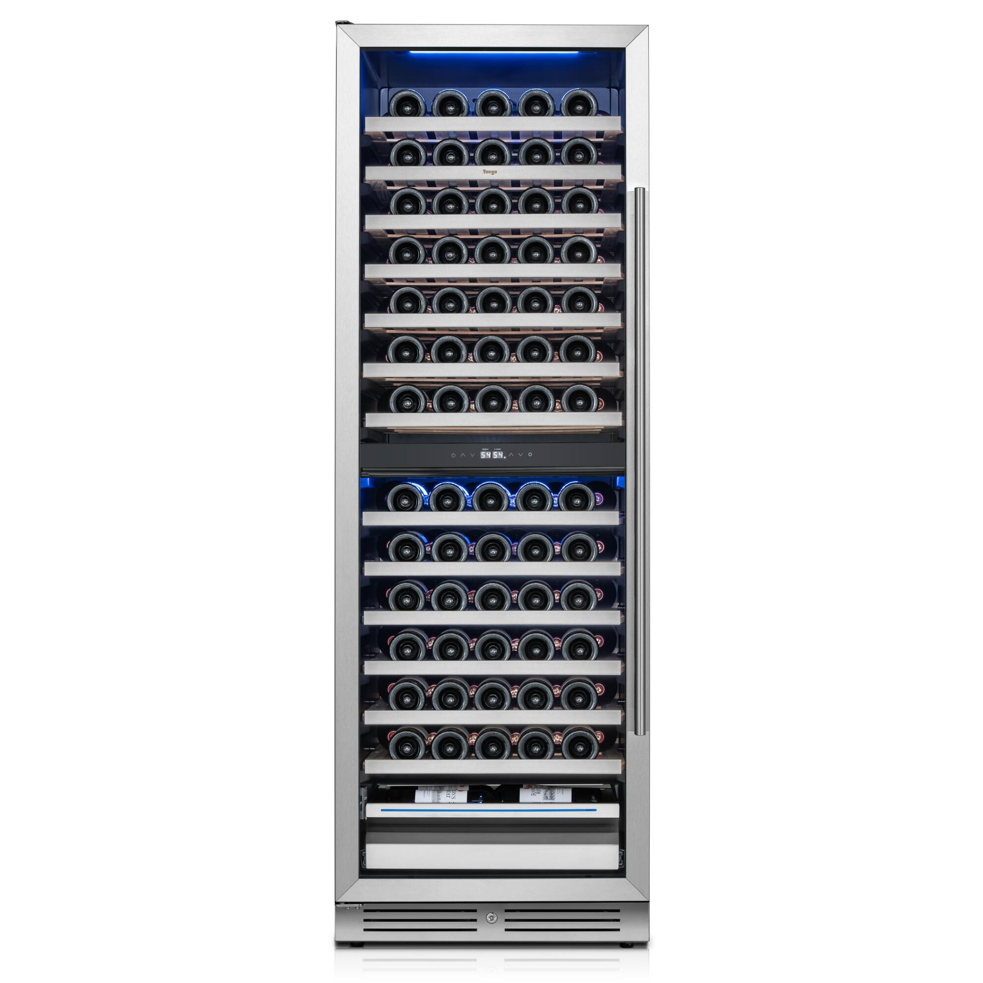 Yeego - 24 inch Dual Zone Wine Cooler Refrigerator,154 Bottle Wine Fridge,Freestanding & Built-in,2 LED,for Home Bar - Stainless Steel