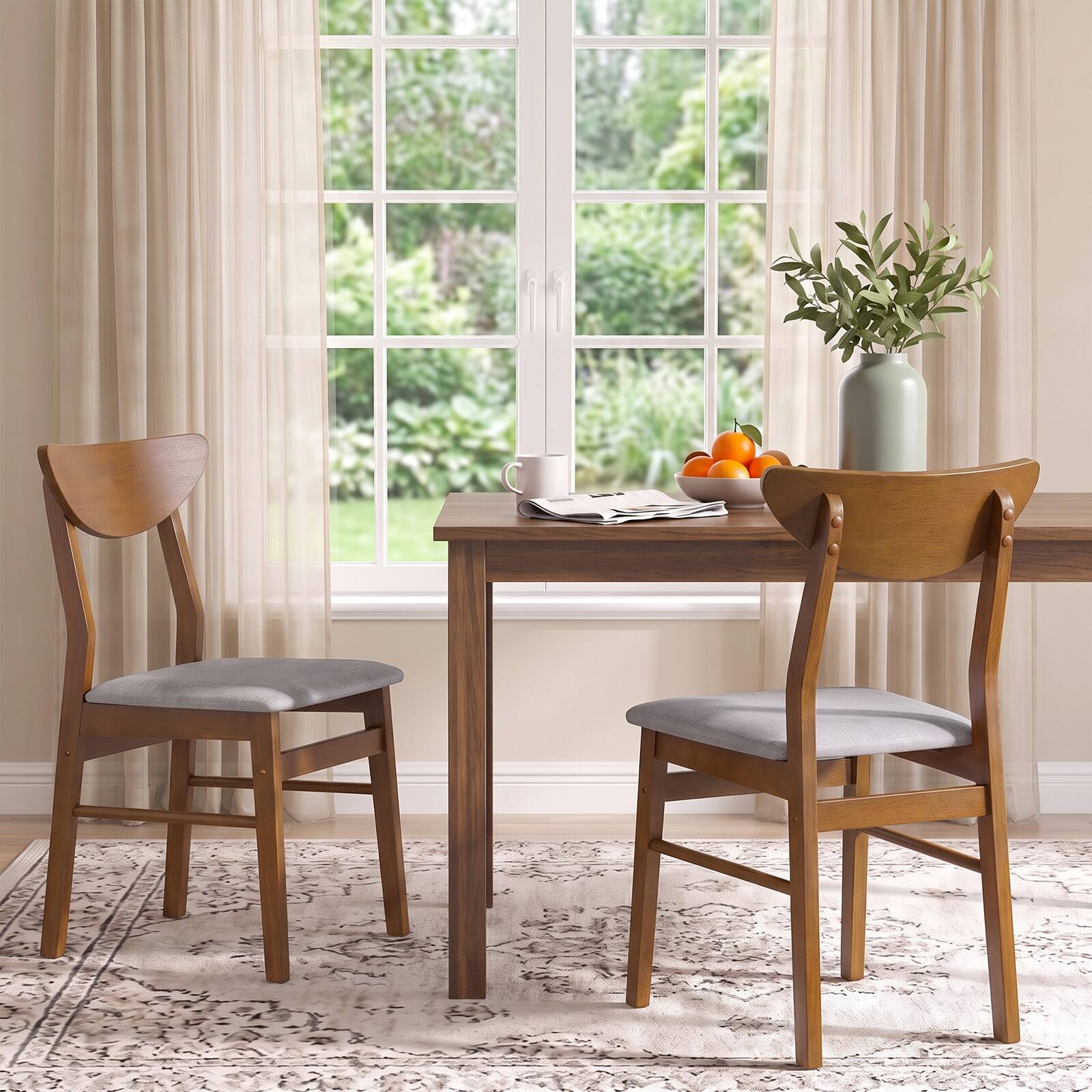 Alt View 4. Costway - Costway Upholstered Dining Chairs Set of 2 with Upholstered Seat Curved Backrest Wood Frame - Walnut.