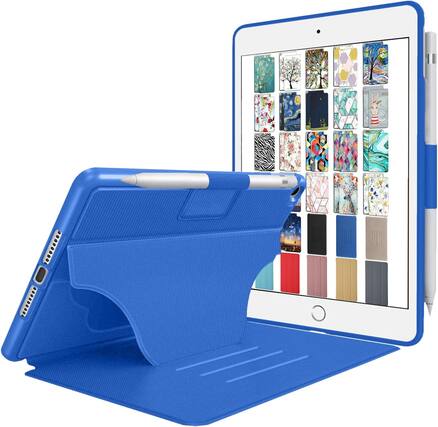 Front. DuraSafe Cases - iPad 9.7" 6th/5th Gen & Air 2/Air 1 Folio Smart Case with Soft TPU Back A1474 A1475 A1476 A1566 A1567 A1822 A1823 A1893 - Navy Blue.