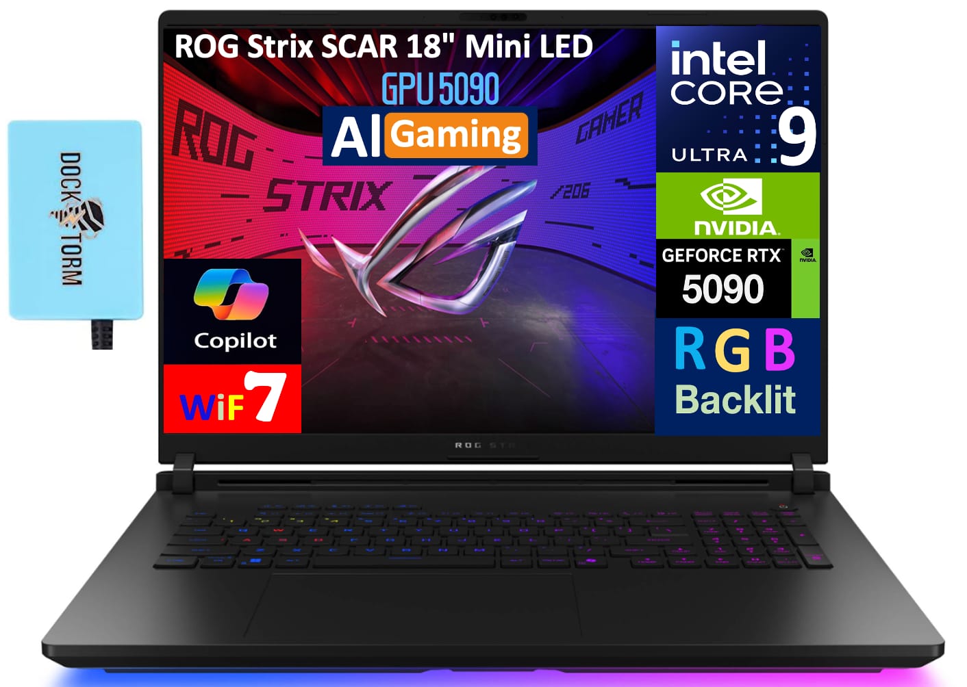 ROG Strix SCAR ASUS ROG Strix SCAR Laptop 18 WQXGA (Intel Ultra 9- 275HX, 64GB DDR5, Win 11 Pro) w/USB Hub - Off Black