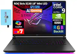 ROG Strix SCAR ASUS ROG Strix SCAR Laptop 18 WQXGA (Intel Ultra 9- 275HX, 64GB DDR5, Win 11 Pro) w/USB Hub - Off Black