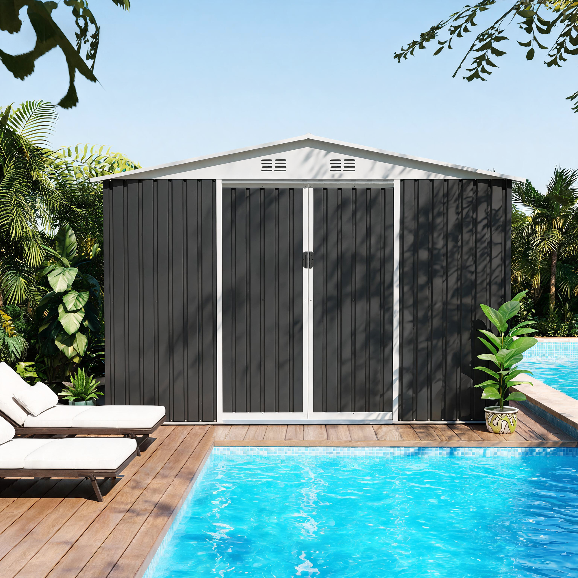 Left. Loheer - Loheer 10x8 Metal Shed Outdoor Storage Shed with Sliding Doors and Windows.