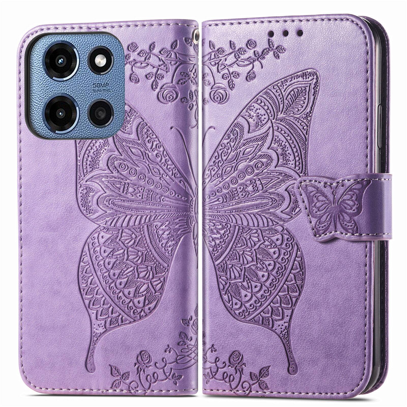 Angle. UUCOVER - PU Leather Wallet Case for Motorola G 5G (2025) with Card Cash Holder, Magnetic Clasp Flip Stand Cover with Wrist Strap - Lightpurple.