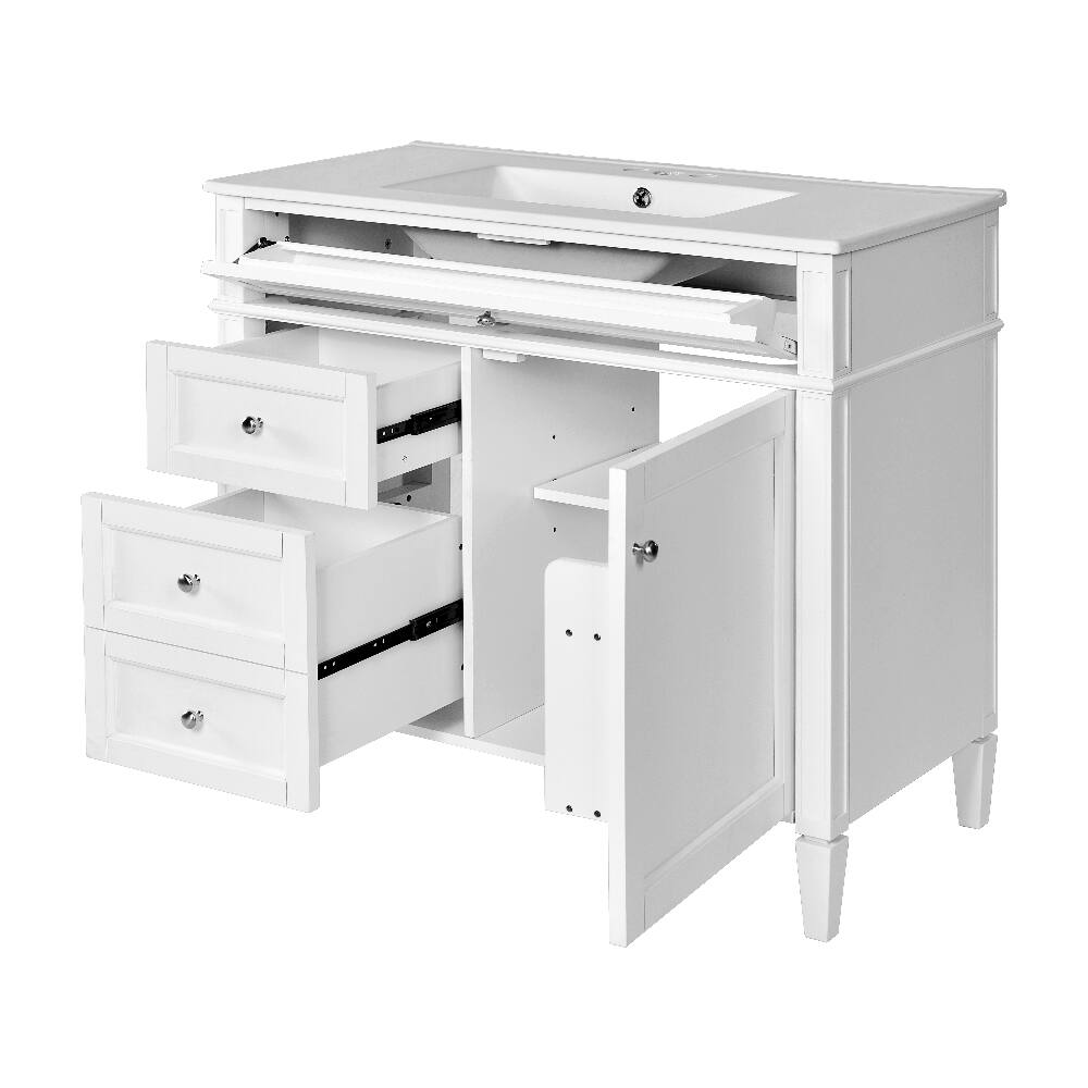 Alt View 10. Loheer - Loheer 36 Inch White Bathroom Vanity Single Sink Bathroom Vanity with Drawers - White.