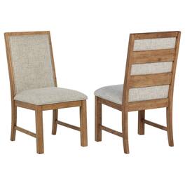 Manhattan Lane - Rune Dining Side Chair Set of 2, Brown Asian Hardwood, Beige Fabric - Brown, Oatmeal Beige