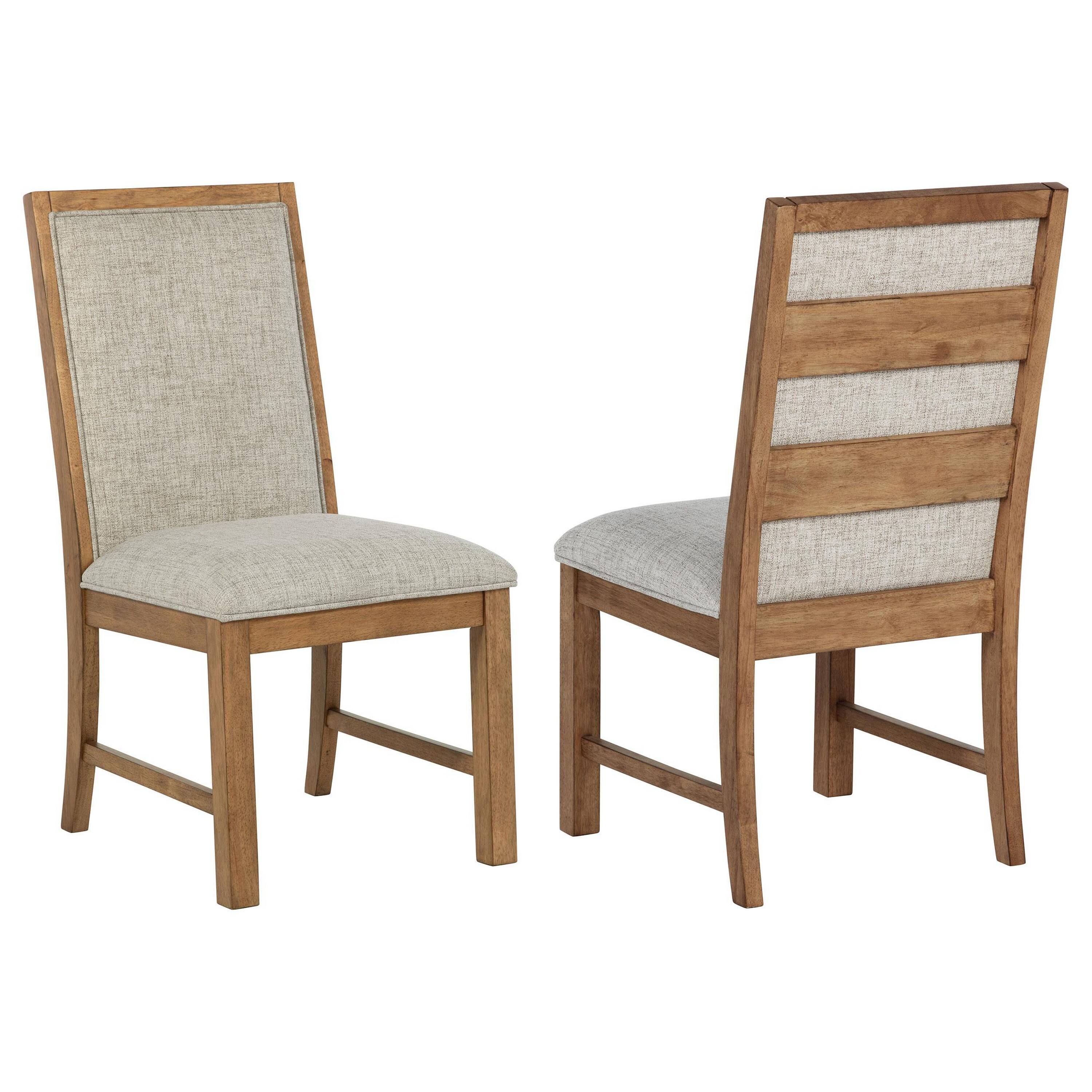 Front. Manhattan Lane - Rune Dining Side Chair Set of 2, Brown Asian Hardwood, Beige Fabric - Brown, Oatmeal Beige.