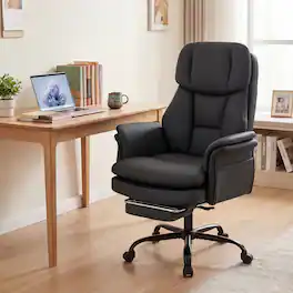 Costway - Ergonomic Cross Legged Office Chair with Scratch-Resistant Leather & 5 Wheels - Black