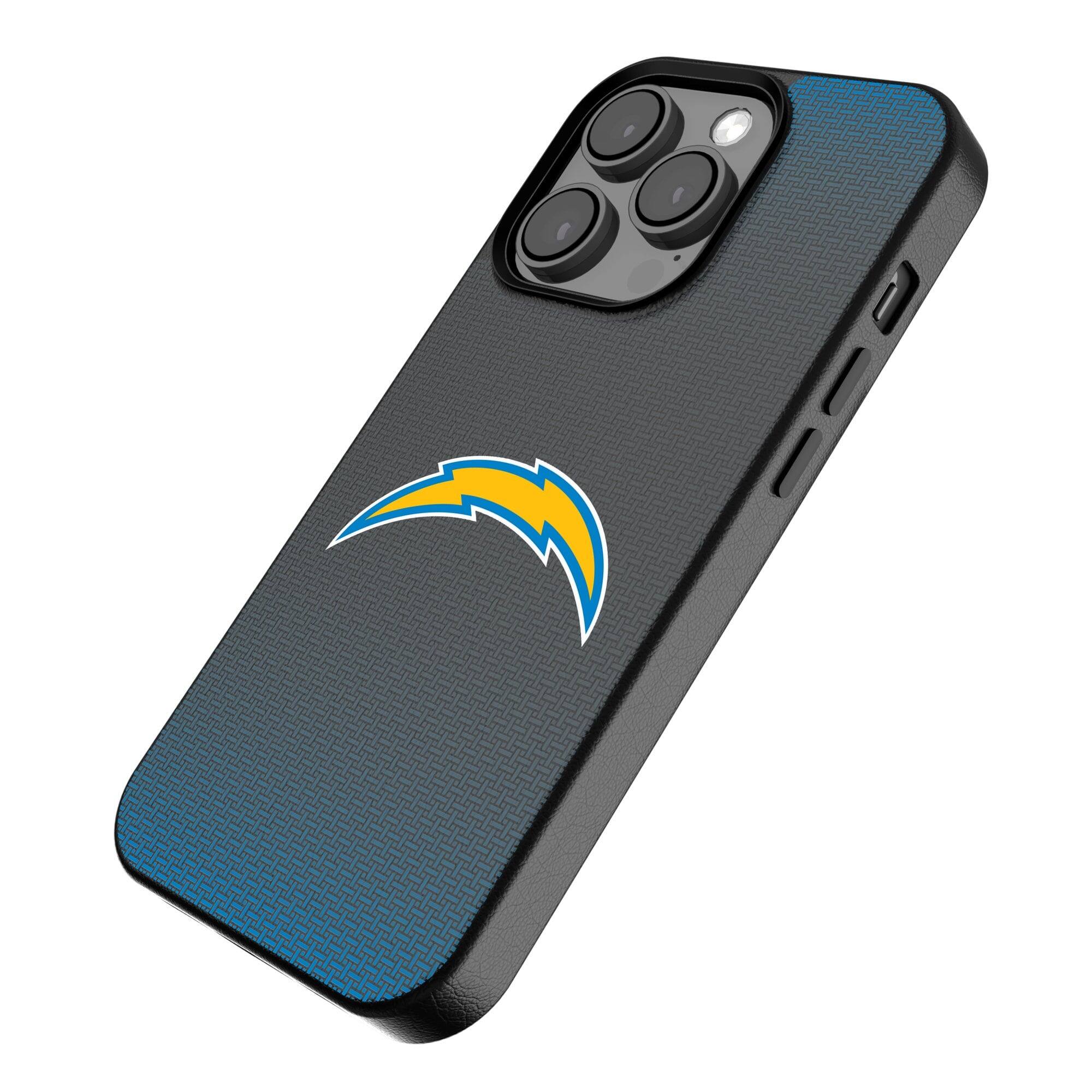 Alt View 1. Keyscaper - Los Angeles Chargers Linen Logo iPhone Magnetic Bump Case - 14 Plus - Black.
