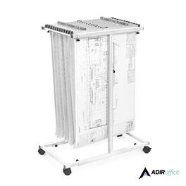 AdirOffice - Steel Portable Storage Hanging File Cart Mobile Blueprint Storage Vertical Plan Center - White