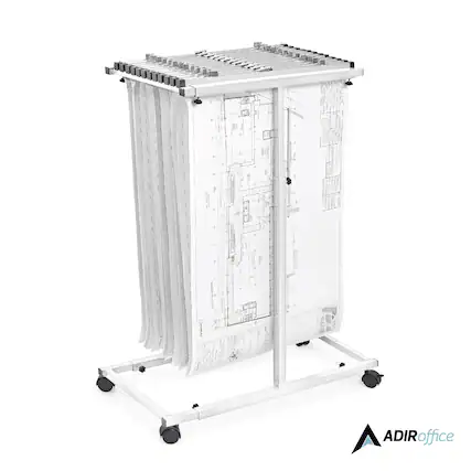 Front. AdirOffice - Steel Portable Storage Hanging File Cart Mobile Blueprint Storage Vertical Plan Center - White.