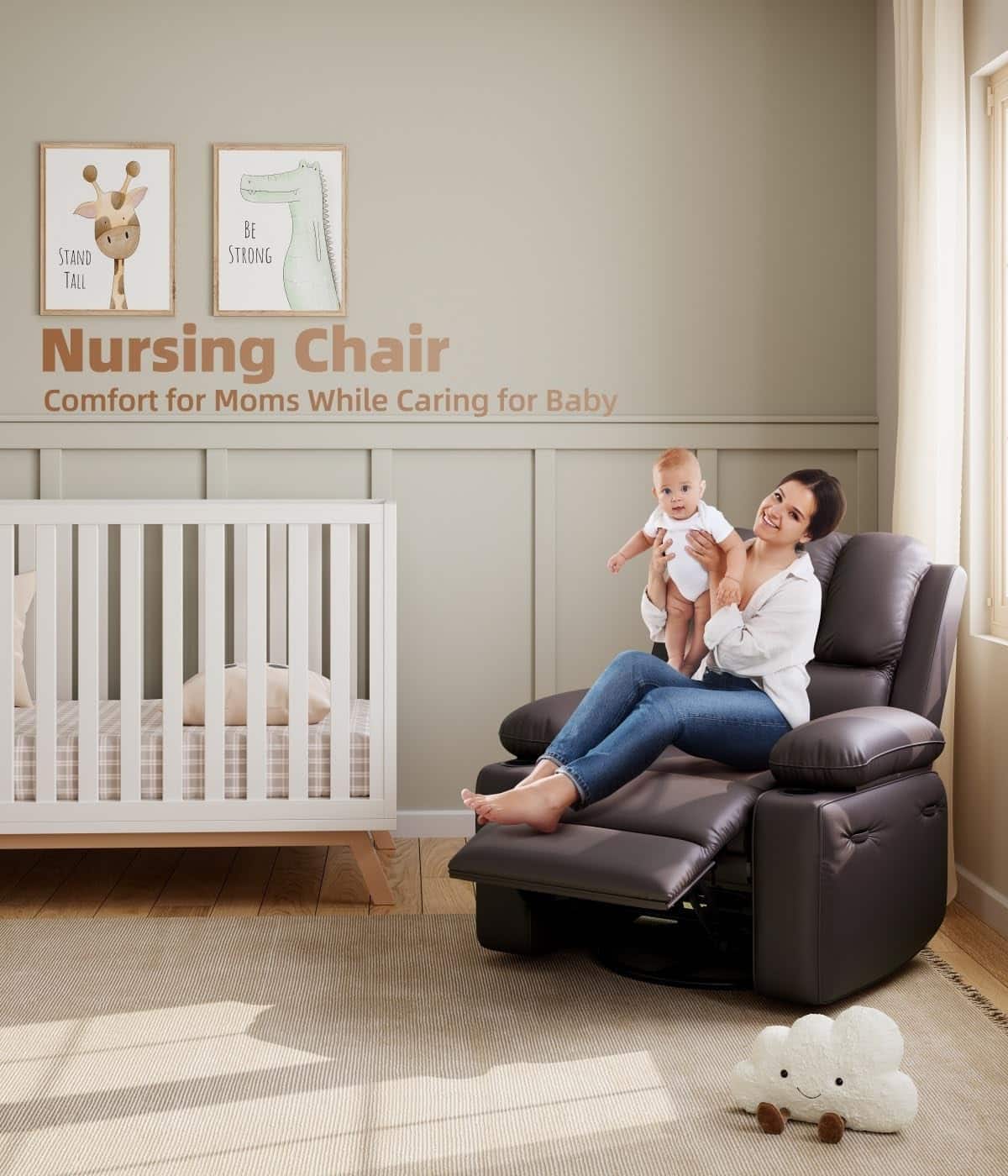 Acekool - Recliner Chair, 360° Swivel Rocker Chair with Heat and Massage, Soft Lazy Boy Recliner Chair - Coffee