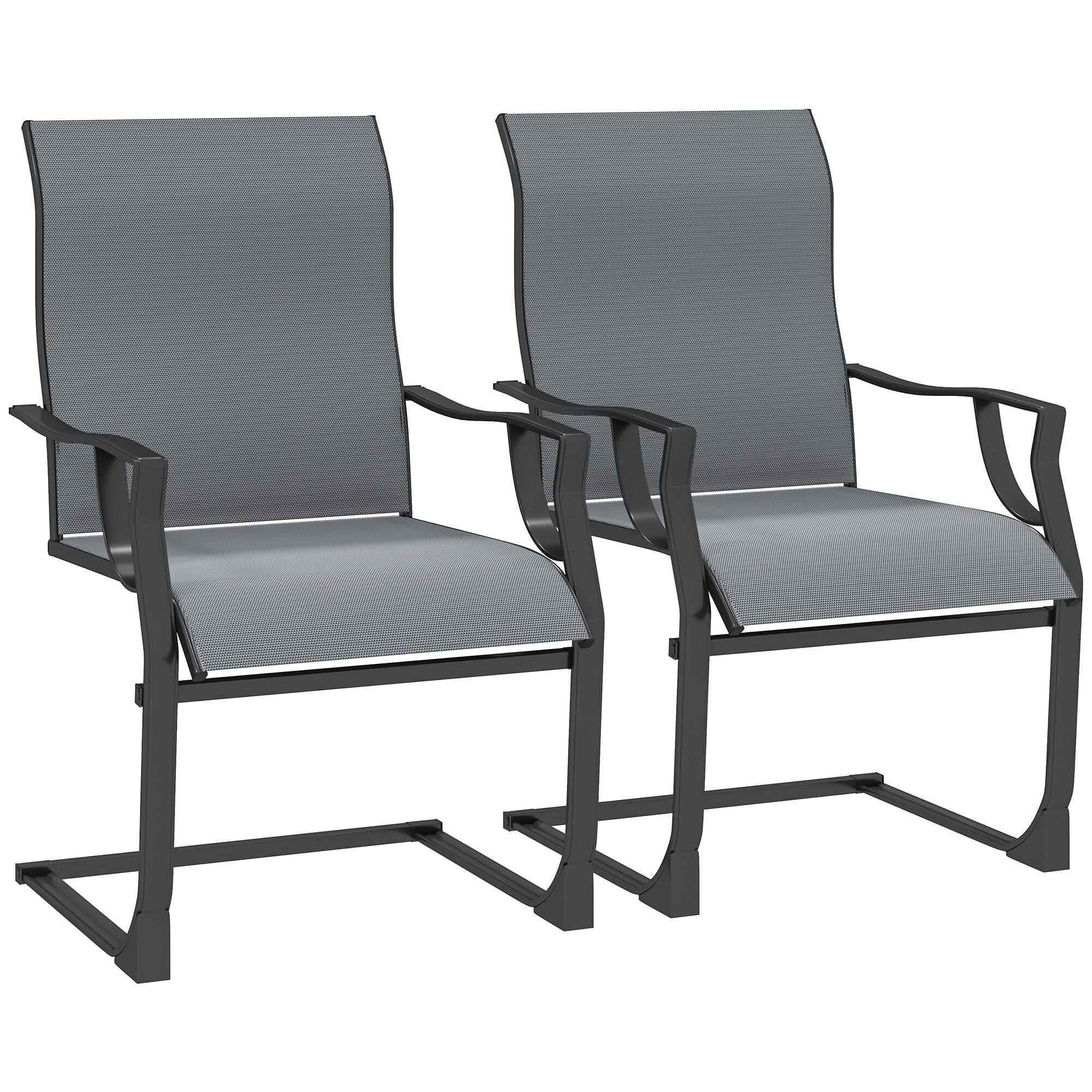 Outsunny - Patio Dining Chairs Set of 2, Outdoor C Spring Dining Chairs Set w/ High Back, Armrest, Breathable Fabric & Metal Frame - Light Gray