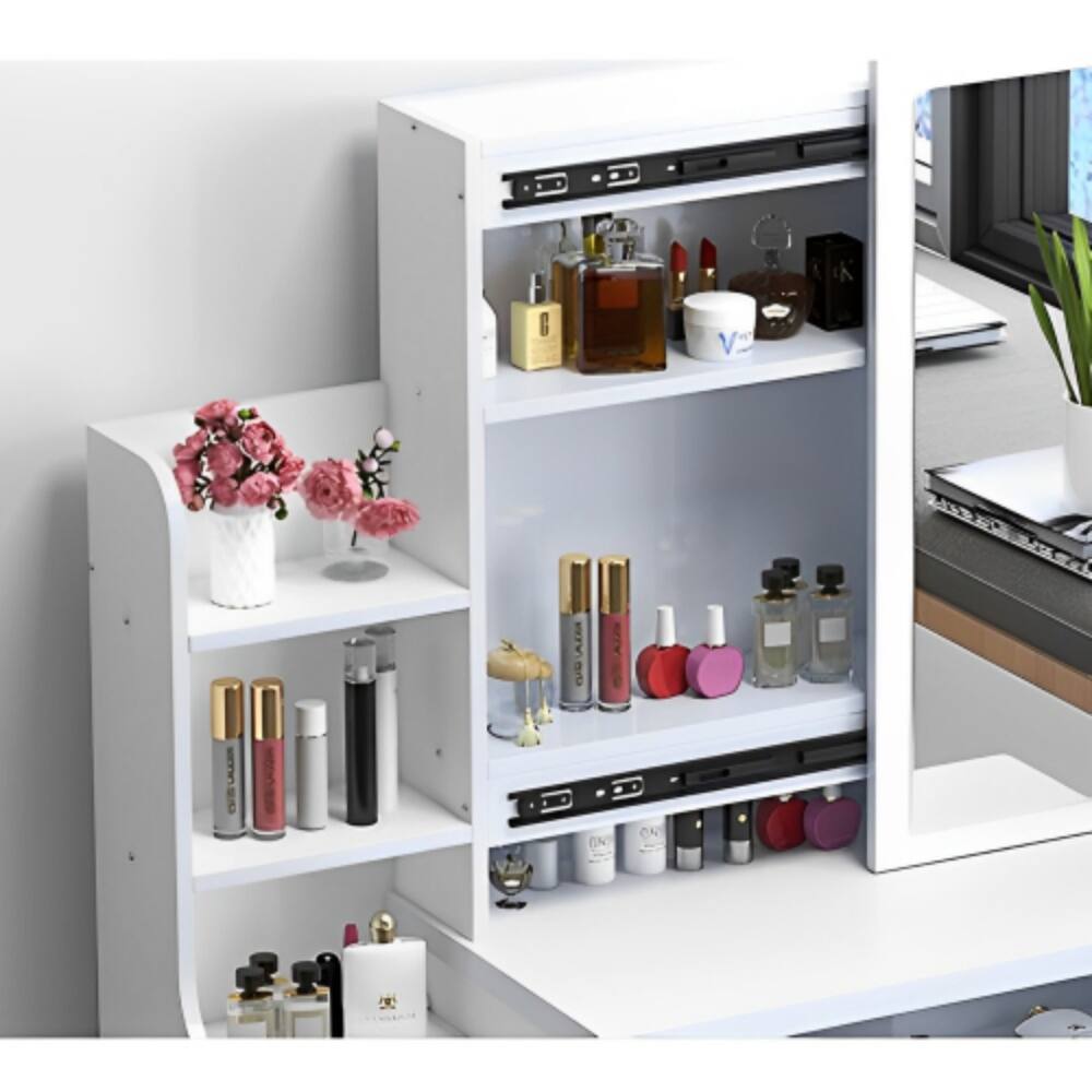 Alt View 1. LUCKY ONE - Vanity Desk with 3-Color Adjustable Lighted Mirror, Chair and 4 Drawers for Bedroom - White.