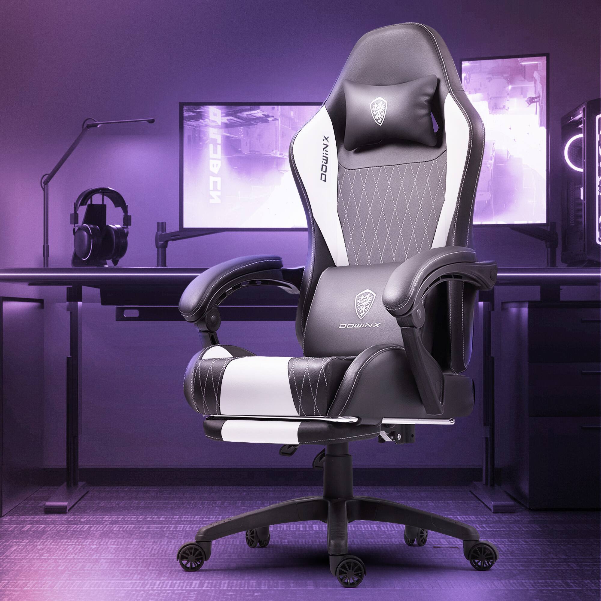 Alt View 3. Dowinx - Gaming Chair with Lumbar Support and Footrest, Ergonomic Video Game Chair for Adults, Adjustable High-Back Office Chair - White.