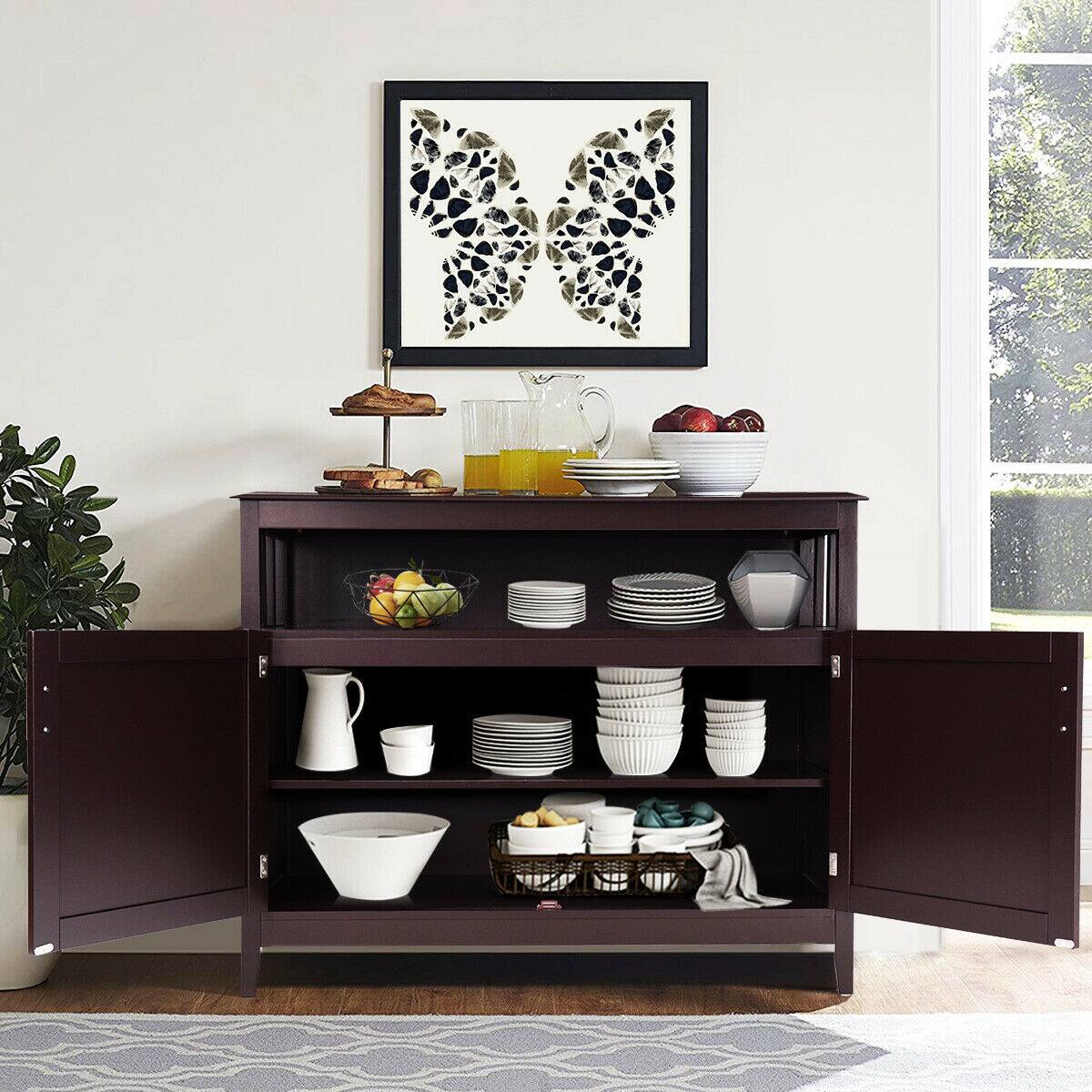 Alt View 4. Costway - Costway Modern Kitchen Storage 36" Height Cabinet Buffet Server Table Sideboard Dining Wood - Brown.