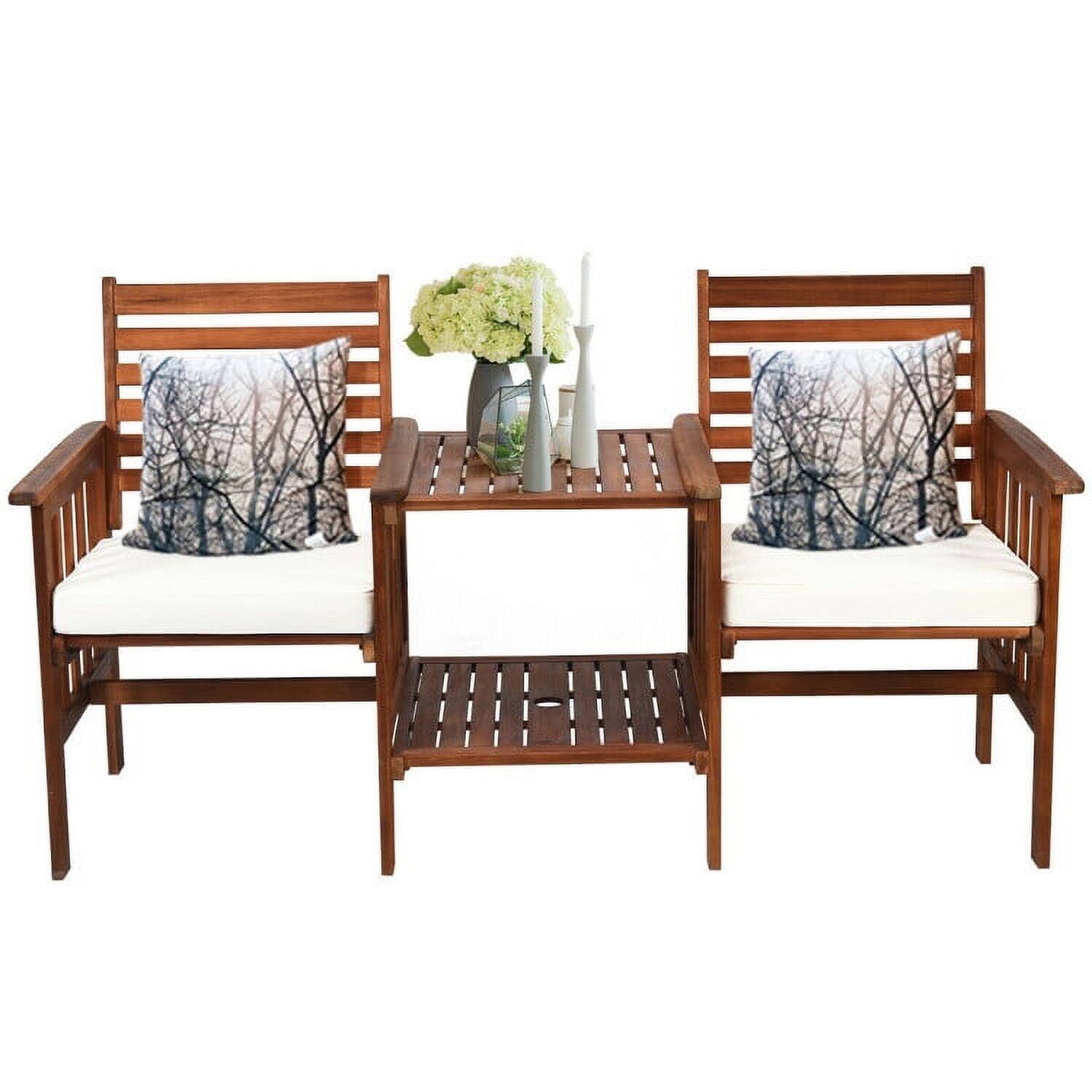Front. Kadyn - 3 pcs Outdoor Patio Table Chairs Set, Small Patio Conversation Furniture Set with Acacia Wood Loveseat-White - White.
