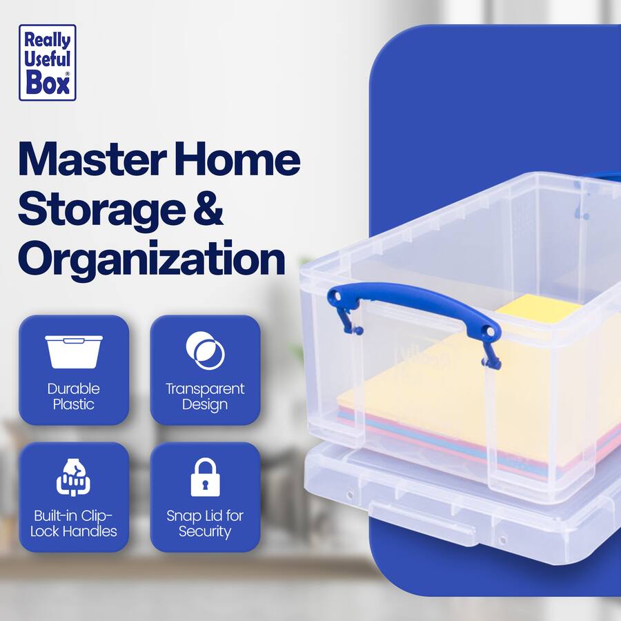 Really Useful Box 9L Storage Container with Snap Lid & Clip Lock Handle ...