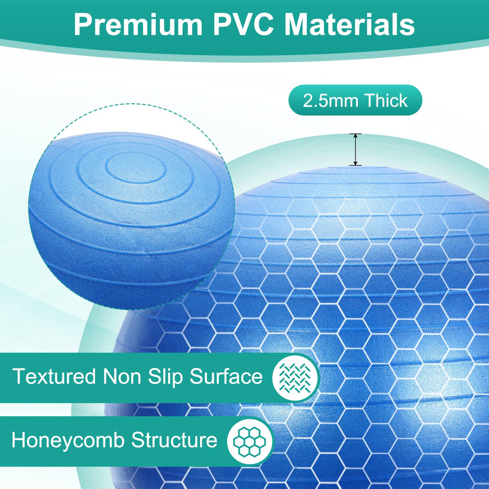 Premium PVC Materials  
2.5mm Thick  
Textured Non Slip Surface  
Honeycomb Structure